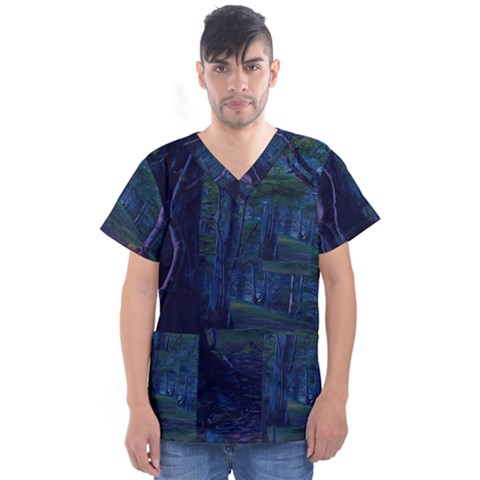 Beeches Tree Forest Beech Shadows Men s V-neck Scrub Top by Sapixe