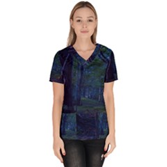 Beeches Tree Forest Beech Shadows Women s V-neck Scrub Top by Sapixe