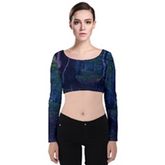 Beeches Tree Forest Beech Shadows Velvet Long Sleeve Crop Top by Sapixe