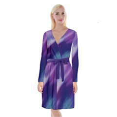 Purple Background Art Abstract Watercolor Long Sleeve Velvet Front Wrap Dress by Sapixe