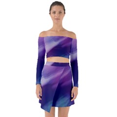 Purple Background Art Abstract Watercolor Off Shoulder Top With Skirt Set by Sapixe