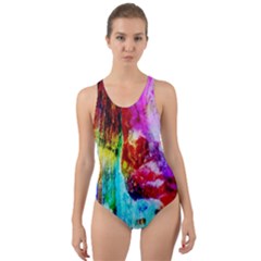 Background Art Abstract Watercolor Cut-out Back One Piece Swimsuit by Sapixe