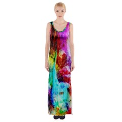 Background Art Abstract Watercolor Maxi Thigh Split Dress by Sapixe