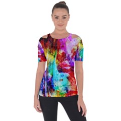 Background Art Abstract Watercolor Shoulder Cut Out Short Sleeve Top by Sapixe