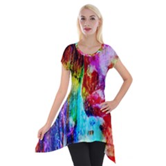 Background Art Abstract Watercolor Short Sleeve Side Drop Tunic by Sapixe