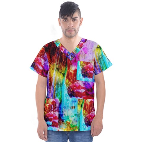 Background Art Abstract Watercolor Men s V-neck Scrub Top by Sapixe