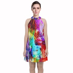 Background Art Abstract Watercolor Velvet Halter Neckline Dress 