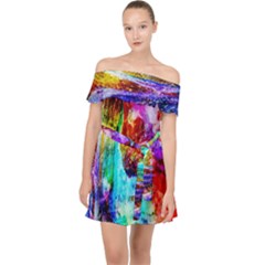 Background Art Abstract Watercolor Off Shoulder Chiffon Dress