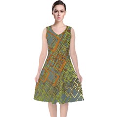 Art 3d Windows Modeling Dimension V-neck Midi Sleeveless Dress 