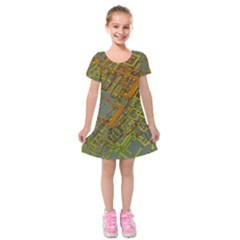 Art 3d Windows Modeling Dimension Kids  Short Sleeve Velvet Dress by Sapixe