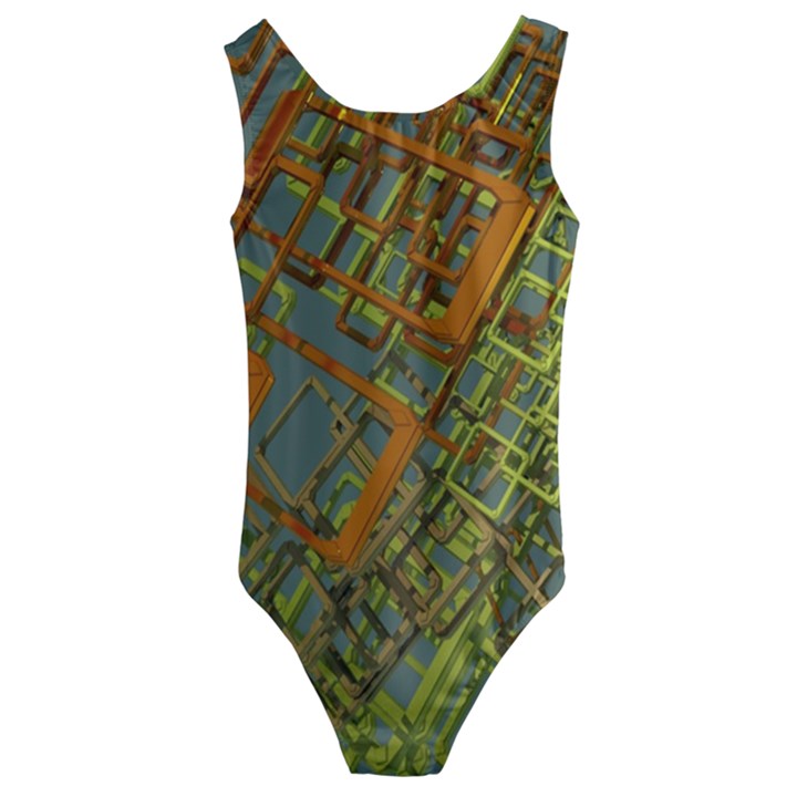 Art 3d Windows Modeling Dimension Kids  Cut-Out Back One Piece Swimsuit