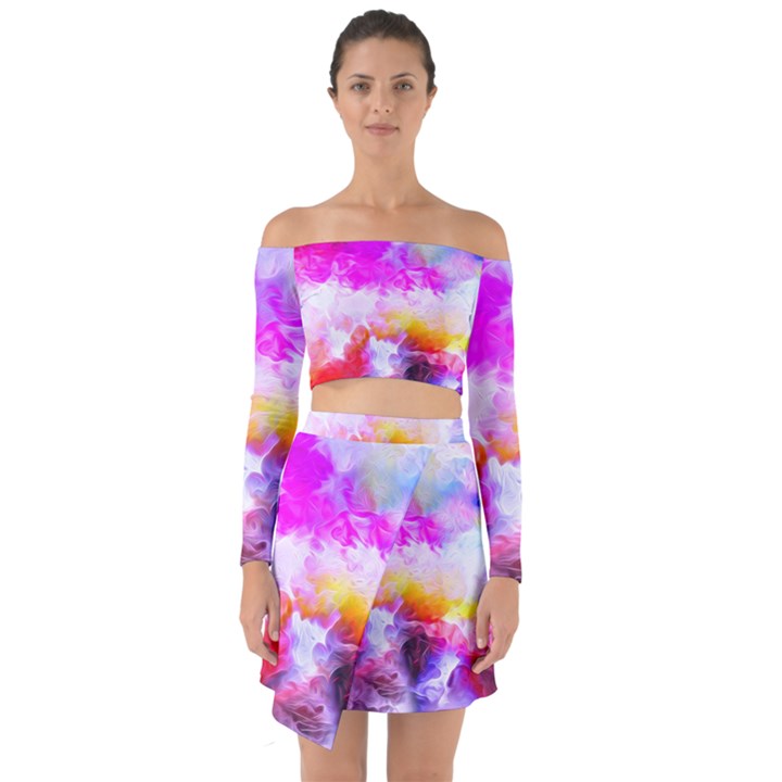 Background Drips Fluid Colorful Off Shoulder Top with Skirt Set