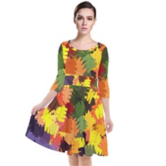 Mural Murals Graffiti Texture Quarter Sleeve Waist Band Dress