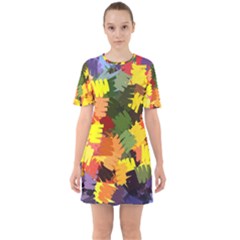 Mural Murals Graffiti Texture Sixties Short Sleeve Mini Dress by Sapixe