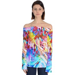 Background Drips Fluid Colorful Off Shoulder Long Sleeve Top