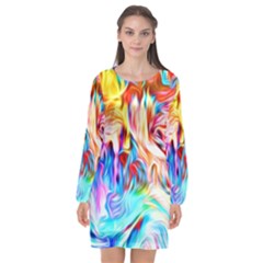 Background Drips Fluid Colorful Long Sleeve Chiffon Shift Dress  by Sapixe