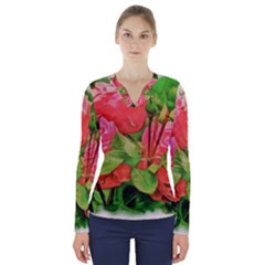 Figure Watercolor Art Nature V-neck Long Sleeve Top by Sapixe