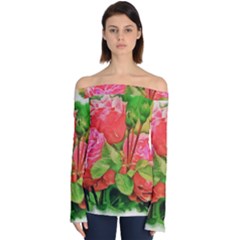 Figure Watercolor Art Nature Off Shoulder Long Sleeve Top by Sapixe