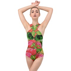 Figure Watercolor Art Nature Cross Front Low Back Swimsuit