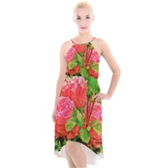 Figure Watercolor Art Nature High-low Halter Chiffon Dress 