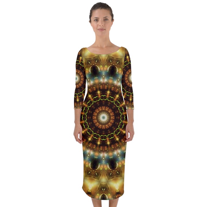 Pattern Abstract Background Art Quarter Sleeve Midi Bodycon Dress