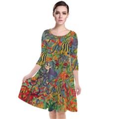 Dubai Hotel Art Quarter Sleeve Waist Band Dress