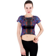 Kaleidoscope Art Pattern Ornament Crew Neck Crop Top by Sapixe