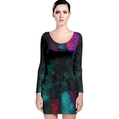 Background Art Abstract Watercolor Long Sleeve Velvet Bodycon Dress by Sapixe