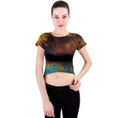 Background Cave Art Abstract Crew Neck Crop Top by Sapixe