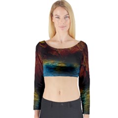 Background Cave Art Abstract Long Sleeve Crop Top by Sapixe