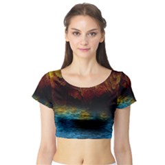 Background Cave Art Abstract Short Sleeve Crop Top by Sapixe