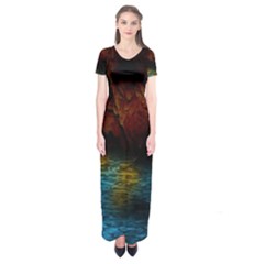 Background Cave Art Abstract Short Sleeve Maxi Dress by Sapixe