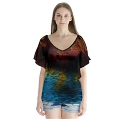 Background Cave Art Abstract V-neck Flutter Sleeve Top by Sapixe