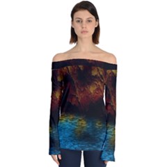 Background Cave Art Abstract Off Shoulder Long Sleeve Top by Sapixe