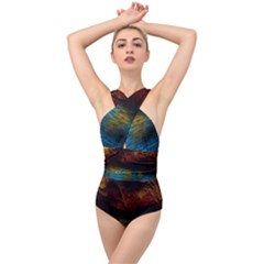 Background Cave Art Abstract Cross Front Low Back Swimsuit by Sapixe