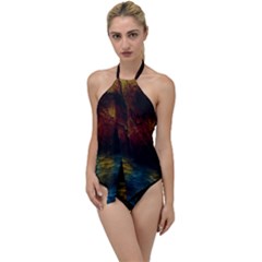 Background Cave Art Abstract Go With The Flow One Piece Swimsuit by Sapixe