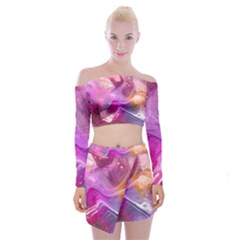 Background Art Abstract Watercolor Off Shoulder Top With Mini Skirt Set by Sapixe