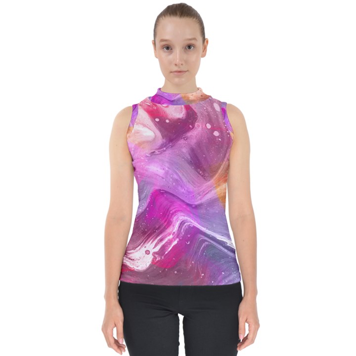 Background Art Abstract Watercolor Mock Neck Shell Top