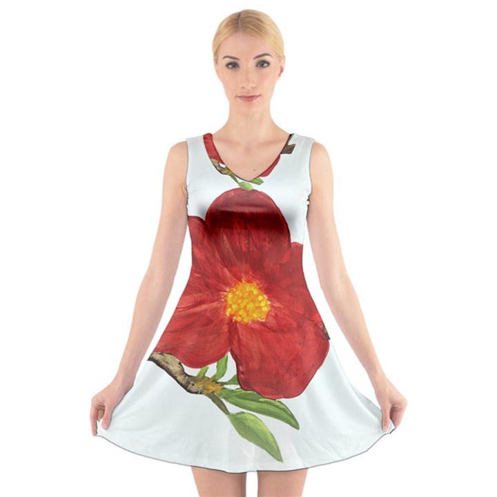 Deep Plumb Blossom V-Neck Sleeveless Dress