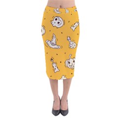 Funny Halloween Party Pattern Velvet Midi Pencil Skirt by HalloweenParty