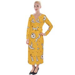 Funny Halloween Party Pattern Velvet Maxi Wrap Dress