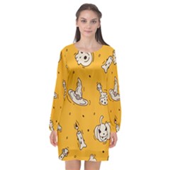 Funny Halloween Party Pattern Long Sleeve Chiffon Shift Dress 