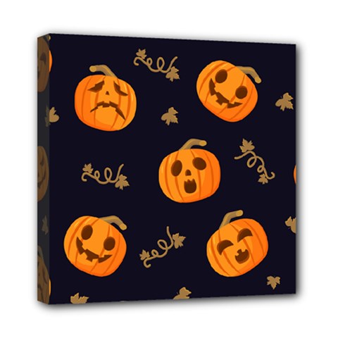 Funny Scary Black Orange Halloween Pumpkins Pattern Mini Canvas 8  X 8  (stretched)