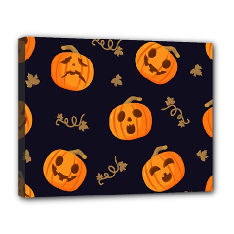 Funny Scary Black Orange Halloween Pumpkins Pattern Canvas 14  X 11  (stretched) by HalloweenParty