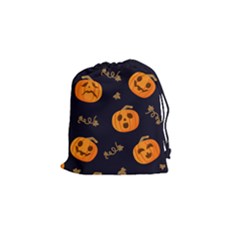 Funny Scary Black Orange Halloween Pumpkins Pattern Drawstring Pouch (small) by HalloweenParty