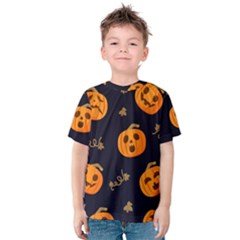 Funny Scary Black Orange Halloween Pumpkins Pattern Kids  Cotton Tee