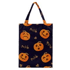 Funny Scary Black Orange Halloween Pumpkins Pattern Classic Tote Bag