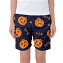 Funny Scary Black Orange Halloween Pumpkins Pattern Women s Basketball Shorts View1