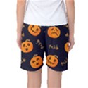 Funny Scary Black Orange Halloween Pumpkins Pattern Women s Basketball Shorts View2