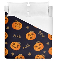 Funny Scary Black Orange Halloween Pumpkins Pattern Duvet Cover (queen Size) by HalloweenParty